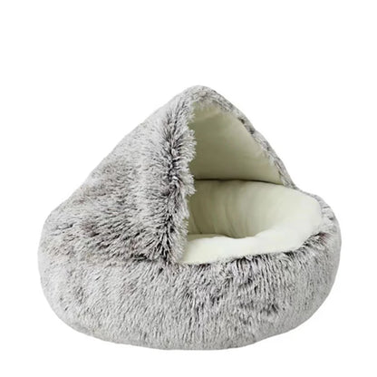 Cat Bed Round - Plush - Fluffy Hooded Cat Bed Cave