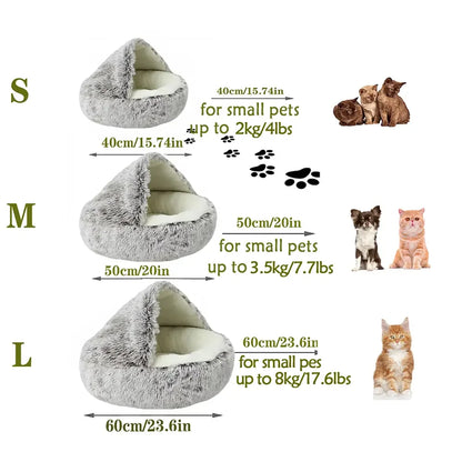Cat Bed Round - Plush - Fluffy Hooded Cat Bed Cave